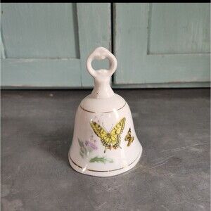 Vintage Bone China Hostess Bell With Butterfly & Floral Design Home Decor